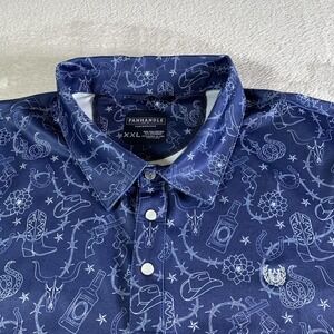 Panhandle Performance Polo Shirt Mens 2XL Blue Western Graphic Print Cowboy